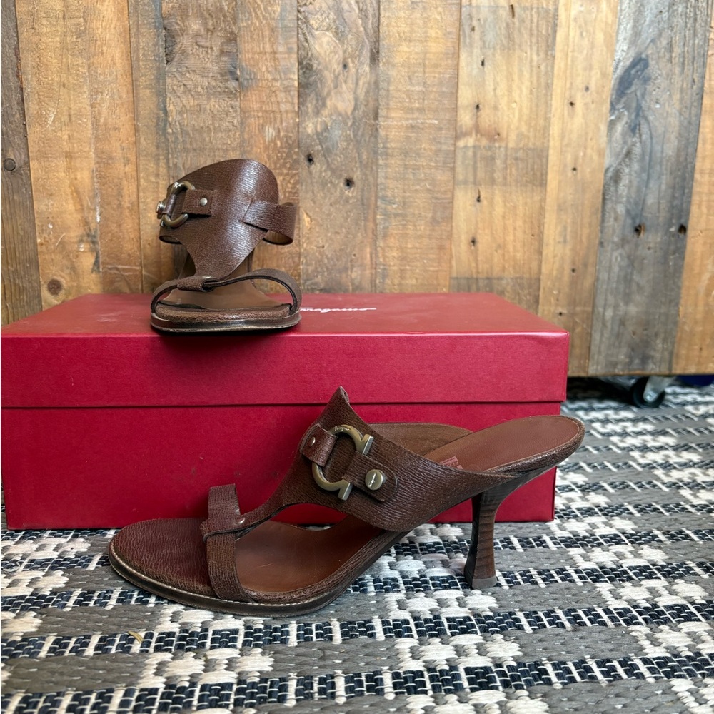Brown Leather Women's Heeled Sandals